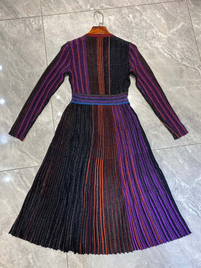 Vestido Otoñal Cintura Alta Rayas Arcoíris Degradado - Image 16