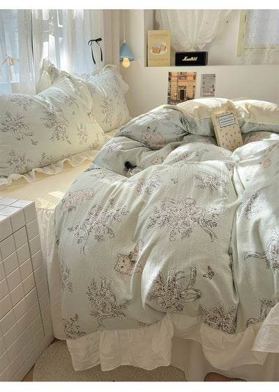 Juego de Cama Algodón Lavado Encaje Tulipán Estilo Coreano 4 Piezas - Image 32