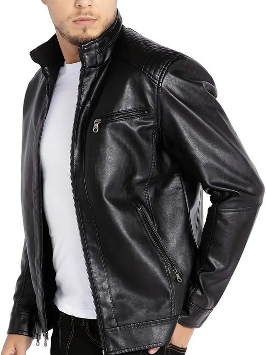 Chaqueta de Cuero Punk Motociclista para Hombre con Cuello de Pie - Image 24