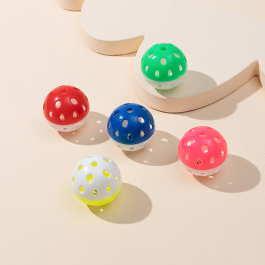Six colorful plastic bell mesh hollow cat teasing balls in orange, green, red, purple, and pink, each 4cm. - Image 19