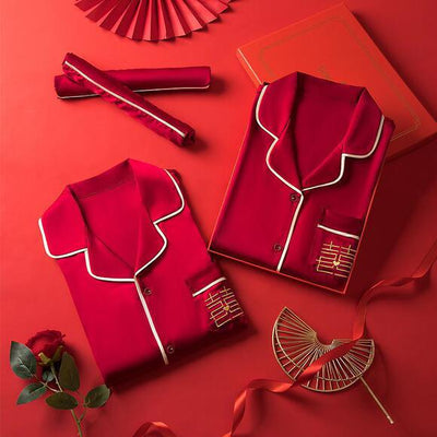 Conjunto de Boda Festivo en Seda de Hielo Primavera-Otoño para Hombre y Mujer - Image 21