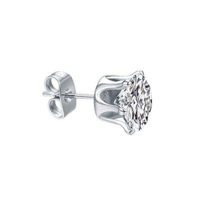 Aretes de Circonita Redonda en Acero Inoxidable con Engaste de Seis Puntas - Image 11