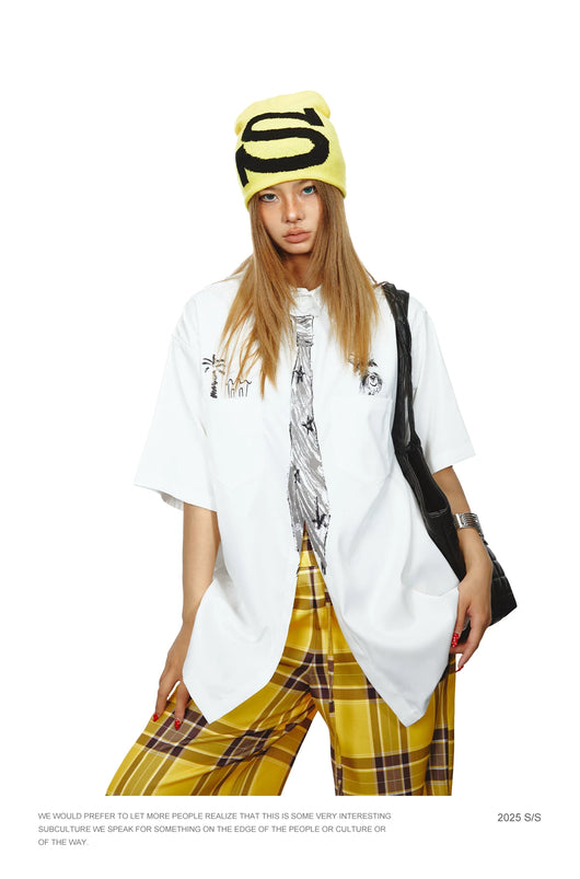 Camisa Suelta Unisex con Diseño de Corbata Pintada a Mano - Marca de Moda Japonesa - Image 30