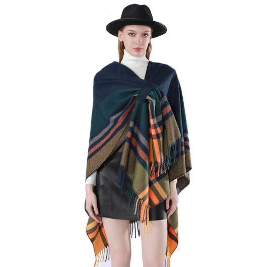 Poncho Cuadros Elegante para Viajes Invierno - Abrigo Cálido y Sofisticado - Image 75