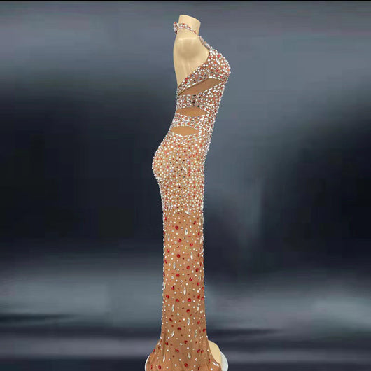 Vestido de Gala Escote Espalda Descubierta con Cristales y Brillantes - Image 10