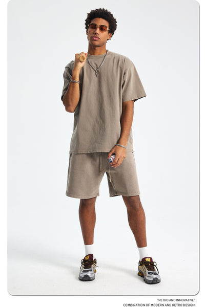Shorts Deportivos de Algodón Puro Teñidos con Patrón Vintage Lavado - Image 45