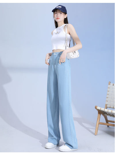 Pantalones Lyocell Rectos Cintura Alta Efecto Seda Pierna Ancha - Image 22