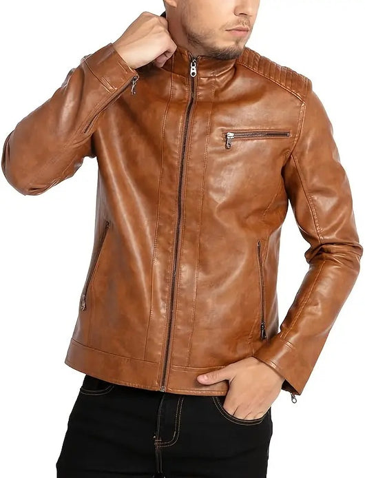 Chaqueta de Cuero Punk Motociclista para Hombre con Cuello de Pie - Image 20