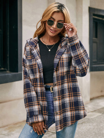 Chaqueta Abierta Casual de Cuadros con Capucha y Manga Larga - Image 11