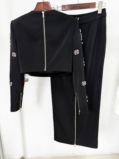 Conjunto Dos Piezas: Top Corto con Incrustaciones de Diamantes y Falda Larga - Image 32