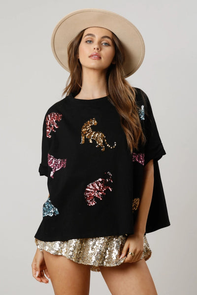 Blusa Tigre con Lentejuelas - Camiseta Holgada y Casual - Image 24