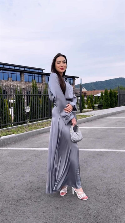 Conjunto de Falda y Blusa de Satén Elegante con Mangas Largas - Image 19