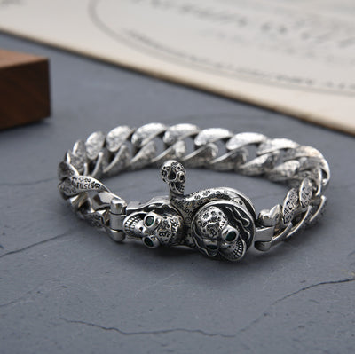 Pulsera de Calavera Retro en Plata Esterlina S925 para Hombre - Image 11
