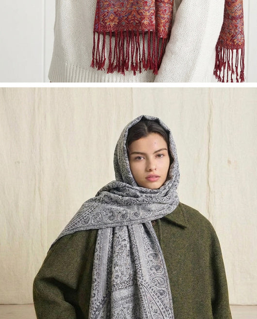Chal de Lujo Ligero con Jacquard y Borlas de Cachemira - Image 33