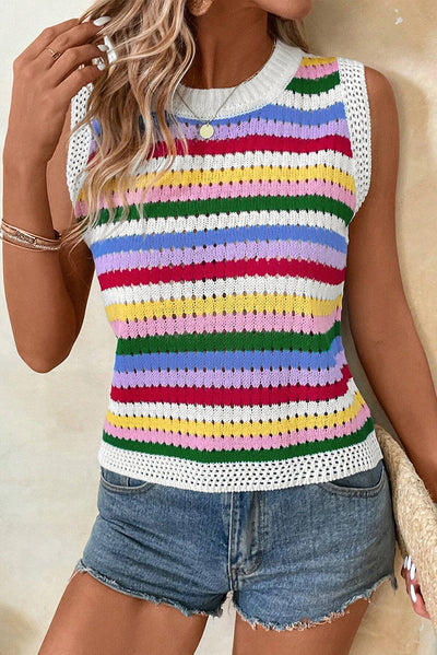 Suéter de Cuello Redondo con Rayas Dopamina en Contraste - Image 18