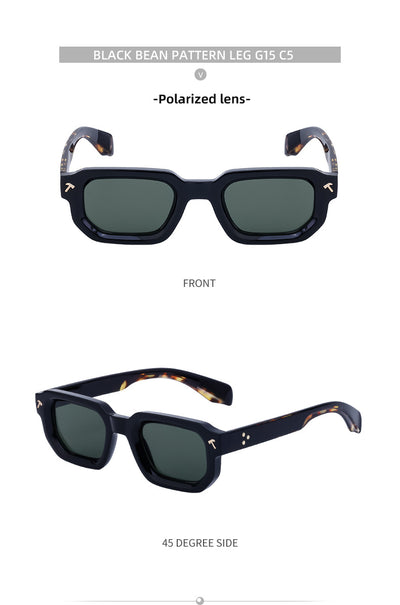 Men's square frame sunglasses with a two-tone brown and black frame, dark green lenses, and tortoise shell temples. - Image 21