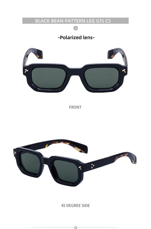 Men's square frame sunglasses with a two-tone brown and black frame, dark green lenses, and tortoise shell temples. - Image 21