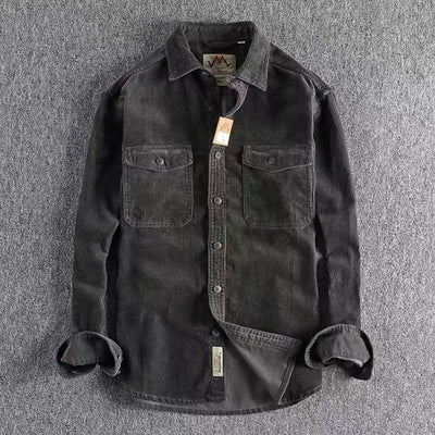 Camisa de Pana Vintage Lavada Manga Larga para Hombre - Image 19