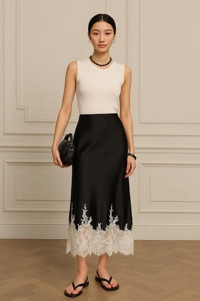 Falda Fishtail de Encaje Satinado Premium con Costura de Cadera - Image 13
