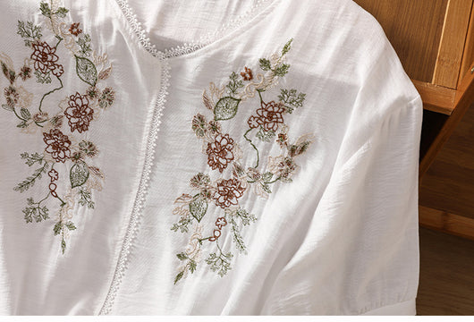 Blusa Suelta de Algodón y Lino con Escote V y Manga Corta para Mujer - Image 61