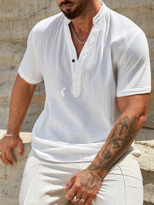 Camisa Casual de Manga Corta con Cuello Parado - Transpirable y Versátil - Image 61