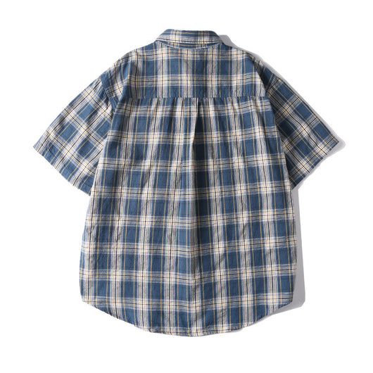 Camisa Retro Japonesa a Cuadros Lavada - Manga Corta Verano - Image 24