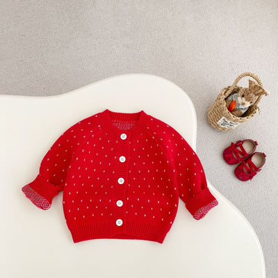 Cardigan Tejido Jacquard Rojo para Niña - Abrigo Elegante Otoño - Image 12