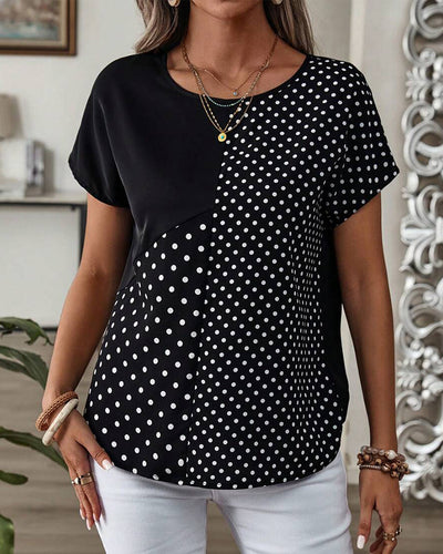 Blusa Estampada de Lunares para Mujer - Cuello Redondo y Manga Corta - Image 19