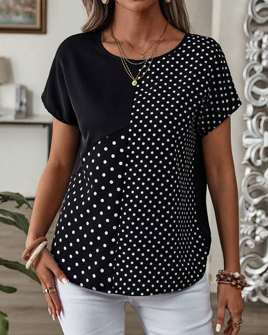 Blusa Estampada de Lunares para Mujer - Cuello Redondo y Manga Corta - Image 19