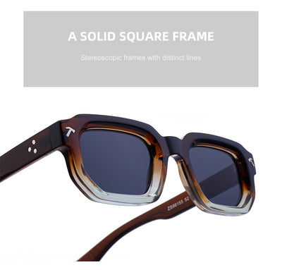 Men's square frame sunglasses with a two-tone brown and black frame, dark green lenses, and tortoise shell temples. - Image 37