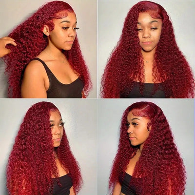 Peluca Afro Sintética Rojo Vino con Encaje Frontal y Rizos Definidos - Image 16