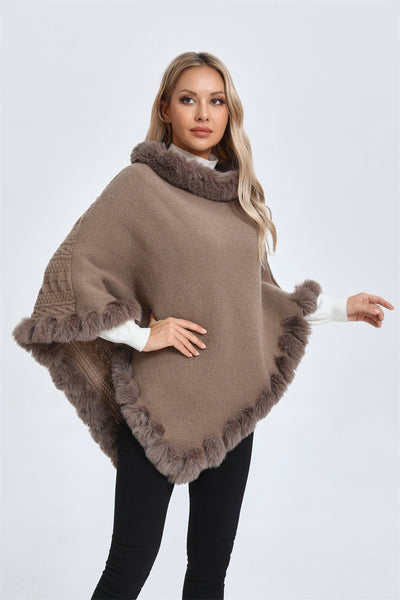Poncho Tipo Capa de Punto Grueso con Cuello de Pelaje - Image 42