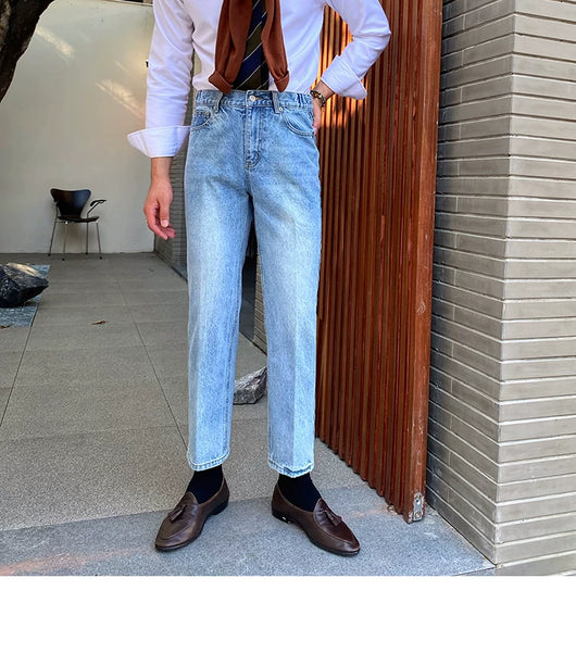 Jeans Slim Fit Estilo Retro Británico para Hombre - Image 101