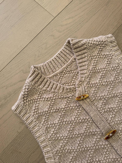 Chaleco Tejido de Cuadros Diamante con Botones de Cuerno para Mujer - Image 25