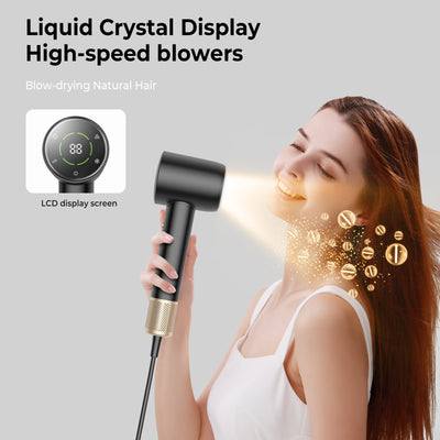Black and gold high-power hair dryer with digital display, concentrator, and diffuser nozzles. - Image 13