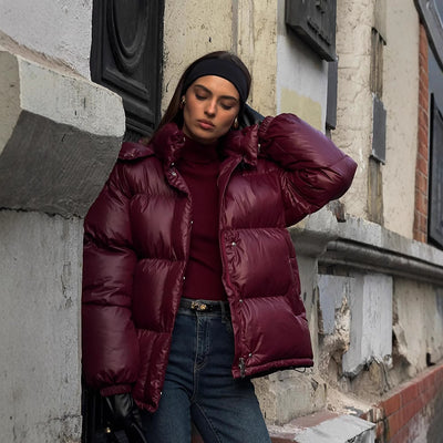 Chaqueta de Algodón con Capucha y Cuello Alto Elegante para Mujer - Image 9