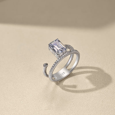 Anillo de Plata 925 con Zirconia Rectangular y Detalles Biselados - Image 17