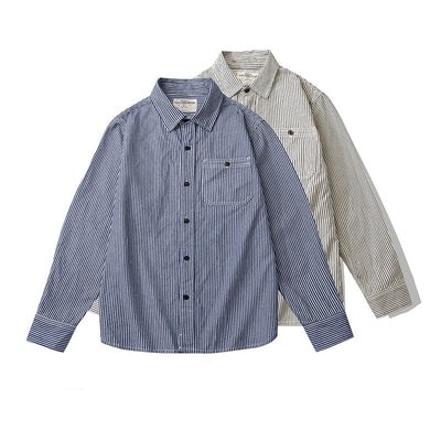 Camisa Retro de Rayas Verticales Manga Larga para Hombre - Image 48