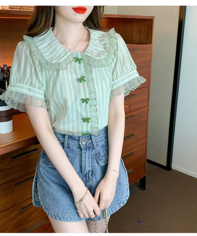 Blusa de Chifón con Cuello Muñeca y Mangas de Encaje - Image 25