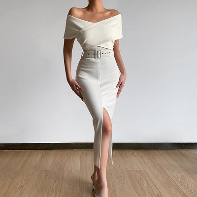 Falda Elegante con Hombro Descubierto y Abertura Lateral - Image 16