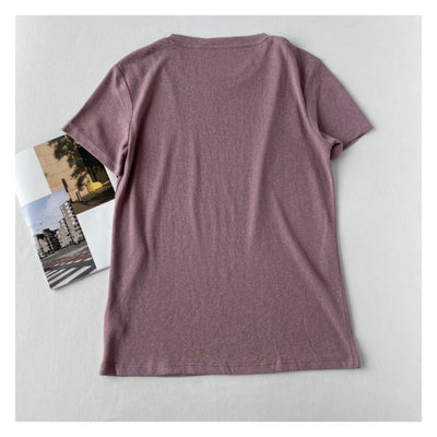 Playera Holgada de Algodón y Lino Manga Corta Cuello Redondo - Image 35