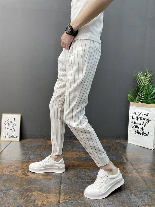 Pantalones Casuales Slim Fit Hombre con Rayas Verticales para Primavera y Verano - Image 23