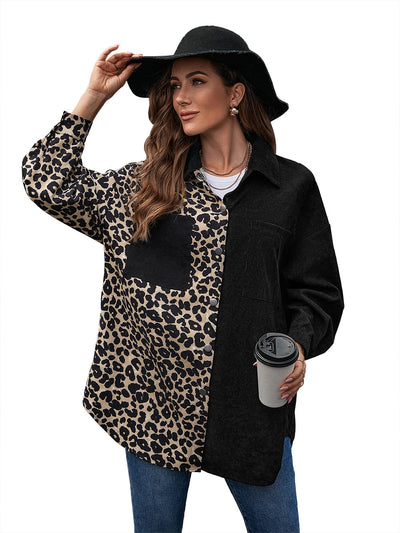Blusa Suelta Estampado Leopardo Manga Larga Bicolor para Mujer - Image 33