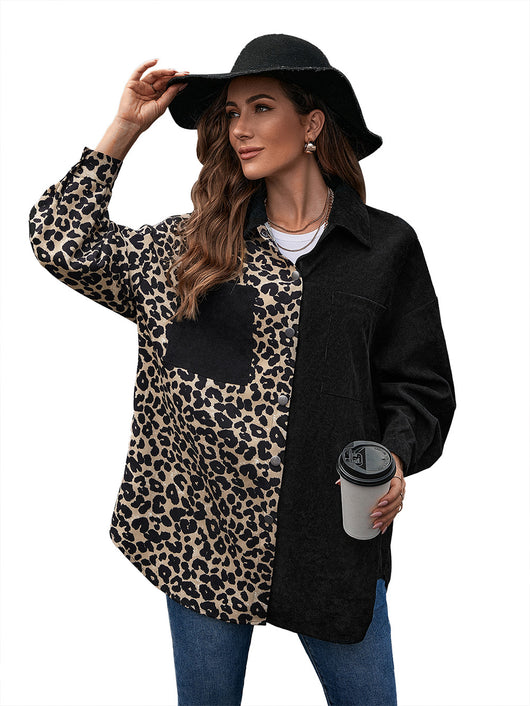Blusa Suelta Estampado Leopardo Manga Larga Bicolor para Mujer - Image 33