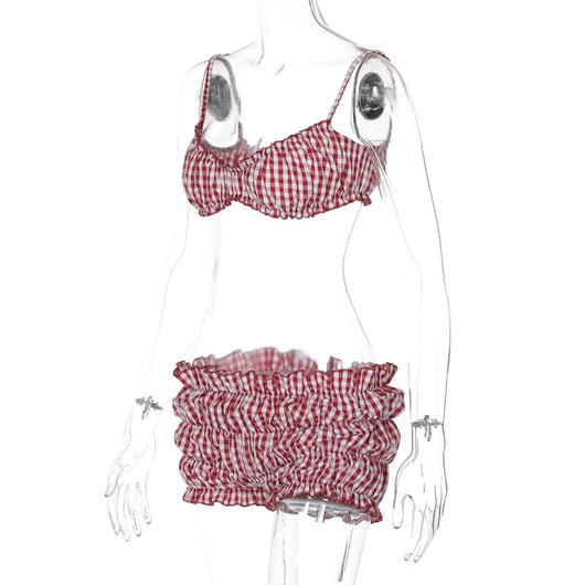 Bikini de Cintura Alta a Cuadros Estilo Europeo para Mujer - Image 18