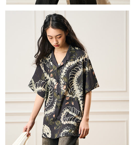 Camisa Cubana de Manga Corta con Patrón de Hueso de Serpiente - Diseño Original - Image 33