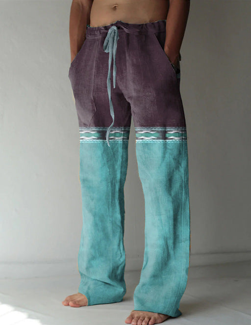 Pantalones Casuales Sueltos de Lino Estampado para Hombre - Image 43