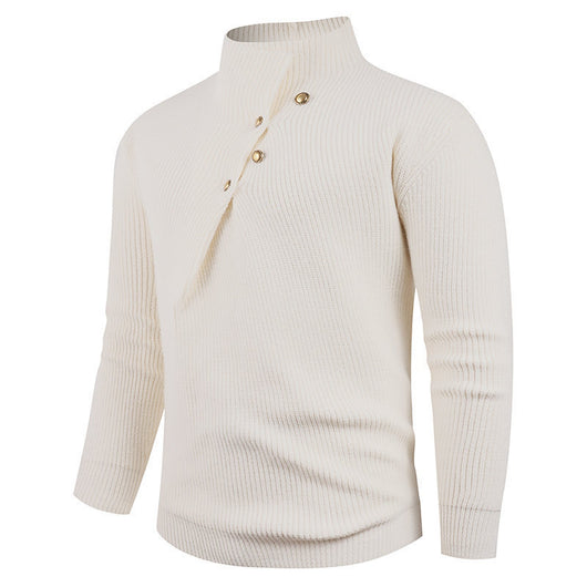 Suéter Casual para Hombre con Cuello Mao y Botones Sesgados - Image 35