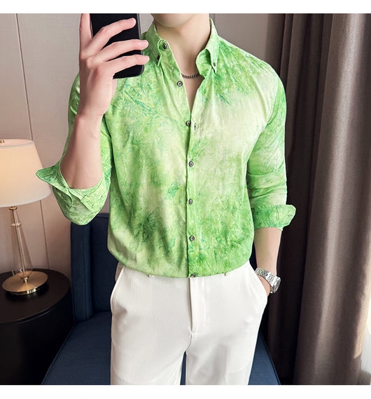 Camisa Tie-Dye Estampada Manga Larga Slim Fit para Hombre - Image 13