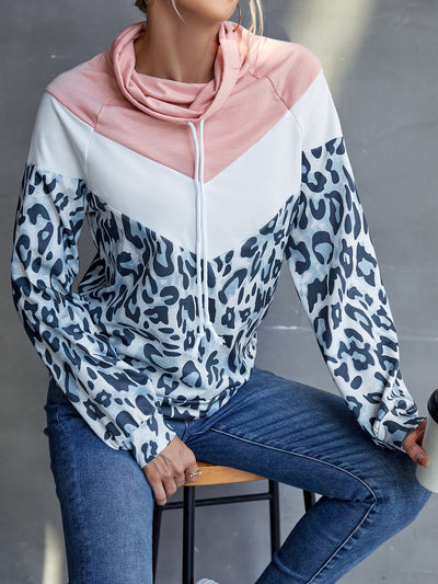 Sudadera con Capucha Patchwork Estampado Leopardo y Contraste de Colores para Mujer - Image 11